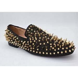 Merlutti Black Sparkly Loafer Gold Rhinestones Rivets Flat Slip On Shoe Men's 13